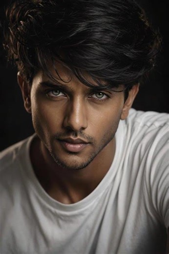 Cinematic Close-Up Portrait of a Handsome Male Model with Striking Green Eyes