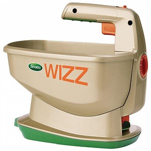 Check The Home Depot's Q&A Before Buying: Scotts Wizz Spreader Holds up to 2,500 sq. ft. of Product, Handheld Spreader for Grass Seed, Fertilizer, Salt and Ice Melt