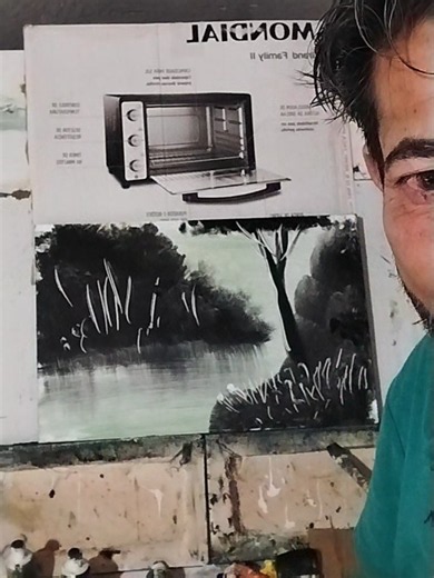 PINTURA EM UM MINUTO #for you #pintura preto e branco #pintura rápida #pintura paisagem #pintura iniciantes
