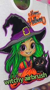 45K views · 2.2K reactions | Happy Halloween! A cute witch and her kitty…Some more ASMR airbrush for you to enjoy. Thank you! #asmr #asmrairbrush #airbrush #script #calligraphy #graffiti #lettering #vintage #y2k #90sfashion #womenartists #customapparel #painting #surfnspraystencils #surfnspray #rtipbe #halloween #witchy #blackcat | Jenn Gibson | Facebook