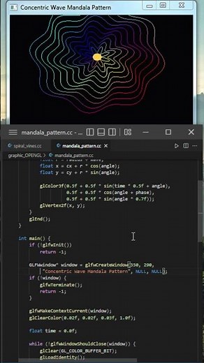 Concentric Wave Mandala Pattern Draw using OpenGL C++ GLFW #cppprogramming#opengl#glfw#mandala