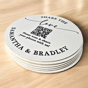 Share the Love Custom QR Code Wedding Coasters for Photo Sharing Custom Wedding Favors Pulpboard Coasters With QR Code Table Décor Favors - Etsy