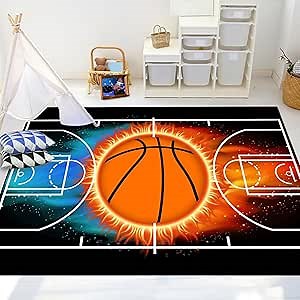 Basketball Rug - Black Basketball Rug for Boys Bedroom Basketball Area Rug Basketball Rugs for Teens Room Basketball Carpet Basketball Decor Floor Mats, 3x5 Feet