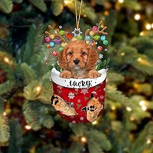 Personalized Cavapoo 2 Dog Christmas Ornament in Snow Pocket, Christmas Tree Ornament, Dog Lovers Gift Idea Xmas Decor, Christmas, Birthday, Holiday - T41