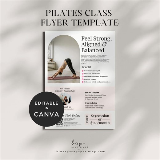 Pilates Class Flyer, Yoga Studio Templates, Pilates Instructor Business, Yoga Retreat Brochure, Fitness and Wellness Marketing Flyer Canva - Etsy
