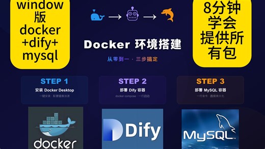 8分钟学会Docker安装，Dify容器安装，Mysql容器安装，提供安装包