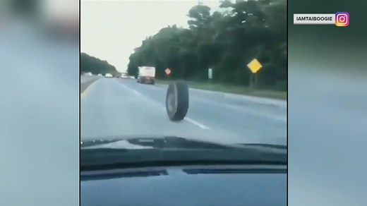 Video shows runaway tire on New Jersey highway bouncing over barrier, crashing into Jeep