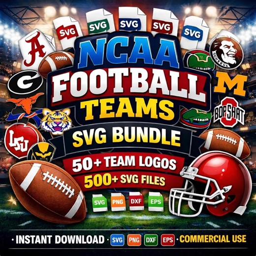 Football Svg Bundle, NCAA College Teams Svg Files, 50+ Logos, Cricut Cut Files, Svg Png Shirt Design, Instant Download - Etsy