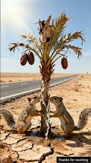 Squirrels saved a date palm tree from being killed by watering it.😭# ai #tree # save # squirrel