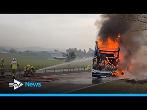 Pupils evacuated after school bus bursts into flames on A90