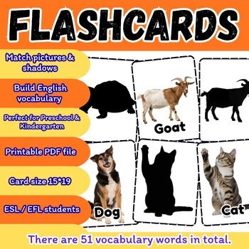 Shadow matching flashcards about animals | For preschoolers and kindergarteners.