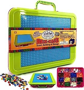 Matty's Toy Stop Brik-Kase 2.0 Travel, Building, Storage & Organizer Container Case with Building Plate Lid (Holds Approx 2000pcs) - Compatible with All Major Brands (Pink, Lime & Aqua)