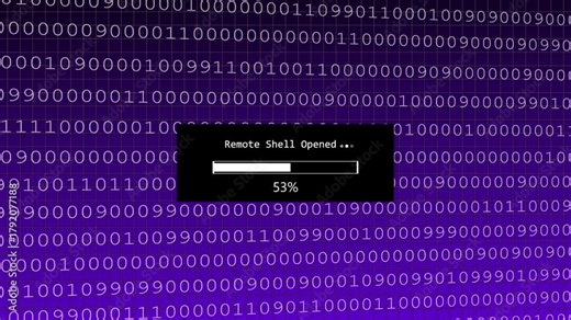 Computer code with a loading bar indicating remote shell opened programming hacking.