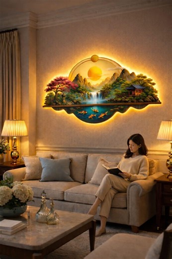 Koi Fish Waterfall Plexiglass Wall Art, Zen Asian Decor Backlit - Etsy