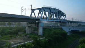 Padalarang, West Java - July 01, 2023: Established Aerial View of High Speed Train Padalarang Truss Bridge, Indonesia
