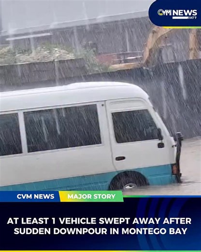 254K views · 4.1K reactions | A sudden downpour Tuesday afternoon left parts of Montego Bay under water, with at least one vehicle swept away and others partially covered along Catherine Hall Stadium Road. The heavy rain caused traffic gridlock across the Second City. It’s unclear if anyone was inside the Mark X that was swept away by floodwaters. #CVMNews #CVMTV #MontegoBay #Flooding | CVM Television | Facebook