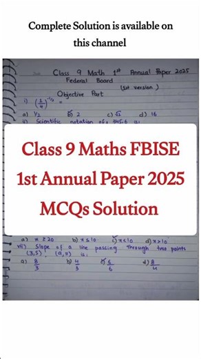 Class 9 Math Annual Exam 2025 Solution FBISE / Class 9 Maths MCQs Federal board 2026
