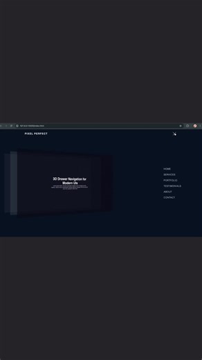 @pixelperfectlabs.ig on Instagram: "One click transforms your entire page into a 3D card with layered depth effects. In this tutorial, you’ll build a modern navbar animation using pure CSS - no libraries, just HTML, CSS, and 3 lines of JavaScript. What You’ll Learn: → CSS transform-style: preserve-3d technique → Triple-layer parallax depth effect (the secret sauce!) → Staggered animations using CSS custom properties → Hamburger menu transformation with pseudo-elements → Perspective and translate