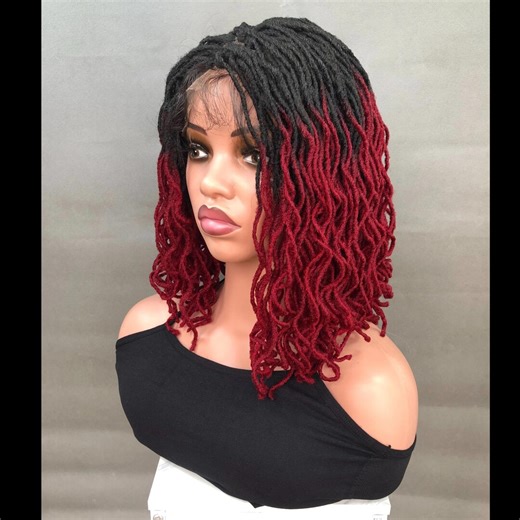 Full Lace Braid Wig: 14 Inch Black & Red Synthetic Unisex Wig - Etsy