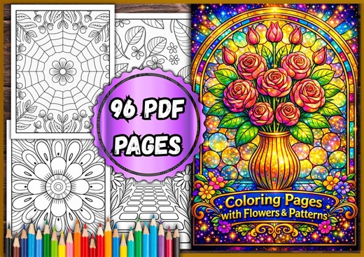 Coloring Pages With Flowers & Patterns – 96 PDF Pages - Etsy