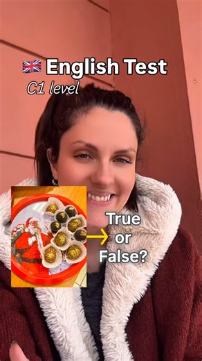 Anastasia ✨ English Teacher ✨Mom life on Instagram: "🇬🇧English Test . . True or False? . . Script⬇️ A festive selection of bite-sized desserts is displayed on a red Christmas-themed tray featuring Santa Claus. The sweets, placed in individual paper cases, include both chocolate-covered treats topped with walnuts and plain nut-sprinkled cookies. Their informal arrangement and the warm setting create a cosy, homemade atmosphere rather than a professional presentation. . . #englishtest #trueorfal