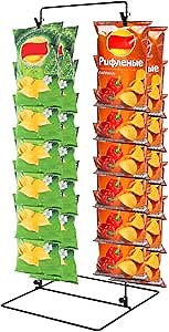 Chip Rack Display Stand, Chip Bag Holder Snack Cotton Candy Display Rack Stand Sweet Potato Chip Clip Rack Countertop for Party Table Concession Retail 2-Row with 26 Clips