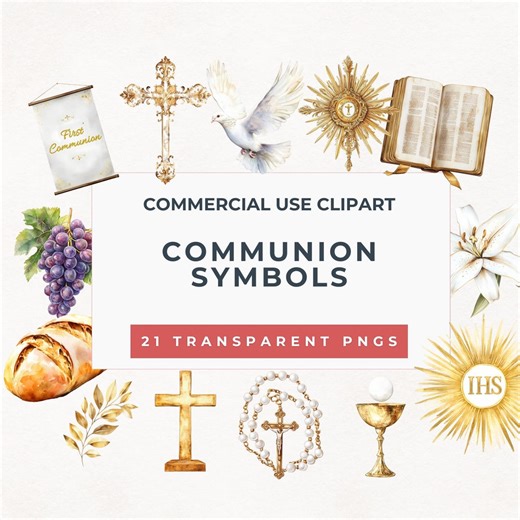 Communion Symbols Clipart Pack|gold & White Catholic PNG Digital Download | Chalice, Host, Cross, Bible, Grapes, Wheat, Dove, Candle - Etsy
