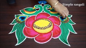 Latest Peacock Rangoli design with 5x3 dots | Simple Rangoli