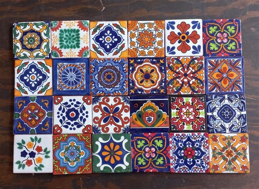25 MIXED DESIGNS Mexican Tile Handmade Talavera Backsplash Mosaic 3 X 3" - Etsy