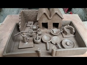 DIY polymer clay mini kitchen set, clay house washroom with hand pump how to make miniature handmade