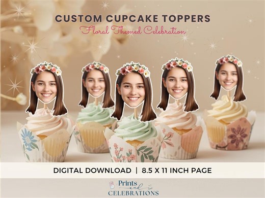 Custom Face Cupcake Toppers, Floral Crown, Printable Party Decor (digital Download) - Etsy