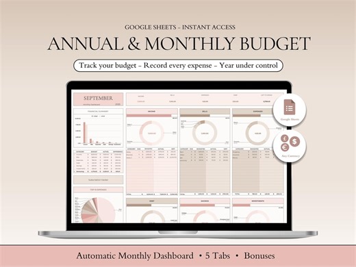 Annual Budget Spreadsheet Google Sheets, Monthly Tracker, Pink Template, Financial Planner - Etsy