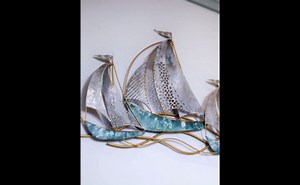 ZXWCYJ 3D Metal sailboat wall decor,Nautical Ship Wall Sculptures,Metal Sailboats Decor Wall Décor,Deluxe Set of 3,Modern Design Nautical Style Sail Boats Theme Metal Handcrafted Wall Sculpture Décor