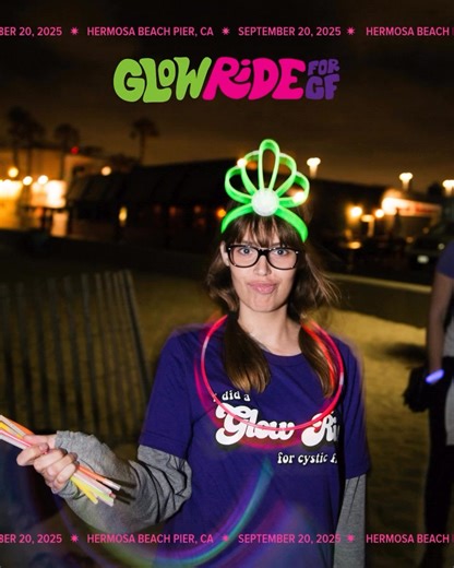 🌟 Counting down 5 days until the 11th Annual #GlowRide! 🌟This isn’t just any ride… it’s the most glowing night of the year—and Claire’s favorite event 💜✨ On Saturday, September 20, 2025, we’ll light up the South Bay as hundreds of bikes, skates, and sneakers roll from Hermosa Beach Pier to Manhattan Beach Pier. Every mile, every glow stick, and every laugh helps raise awareness and support for people living with cystic fibrosis.🍕🍦 Come early, grab your Glow Bucks, and fuel up on pizza from 