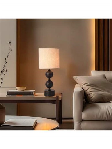 KUNJOULAM High-Quality Modern Minimalist Black Double-Ball Metal Base Decorative Table Lamp, Use E26 Bulb, With TC Fabric Shade For Bedroom, Office | SHEIN
