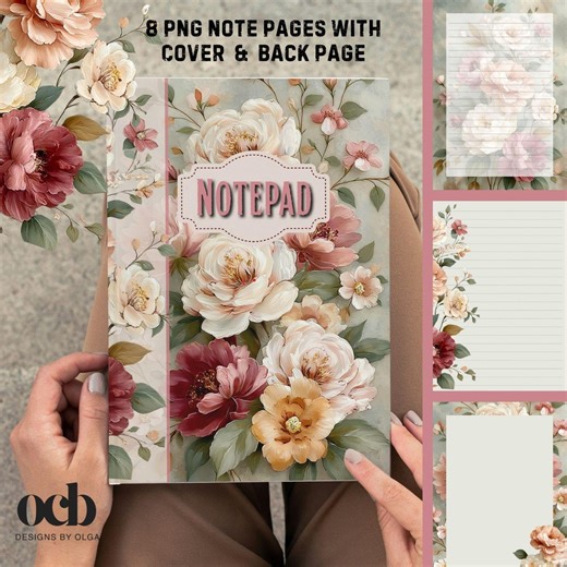Watercolor Floral Notepad PNG Bundle | Printable Cover, Back & 6 Inside Page Designs | Floral Stationery Templates | Digital Download - Etsy