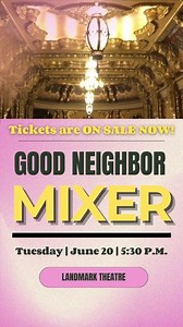 33 reactions · 3 comments | The Landmark Theatre is proud to celebrate this year's 'Good Neighbor Day' with an exclusive event to raise funds for the Improving Arts Access Fund and raise awareness for our neighboring nonprofits. Join the Landmark Theatre on Tuesday, June 20 at 5:30 PM for a special "Good Neighbor Mixer". Tickets are available at the Landmark Theatre Box Office or visit the link below, https://www.ticketmaster.com/event/00005EB8CC5D61F0 | Landmark Theatre | Facebook