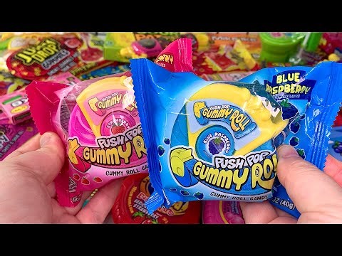 Unboxing Snack Box Pink Blue Push Pop Gummy Roll Candy Jelly Food Challenge Mukbang