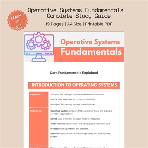 Operative Systems Study Guide PDF | OS Exam Prep Notes | Processes, Scheduling, Memory Management, File Systems | Computer Science Revision - Etsy UK
