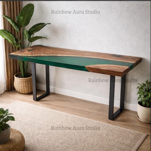 Handmade Live Edge Console Table | Green Epoxy Resin River Design - Etsy