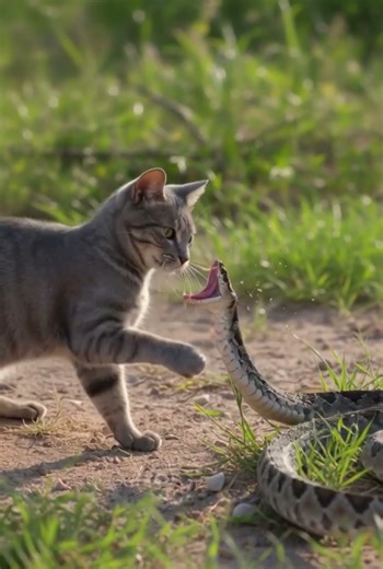 A rattlesnake attacked a ginger cat. 🐍😼#cat #funny #cute #cutecat #snake #shorts #साँप