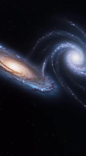 When Galaxies Collide: A Slow-Motion Cosmic Dance 🌌 #GalaxyCollision #Astronomy #SpaceMystery Sixty million light-years away, two colossal galaxies are locked in a slow-motion cosmic collision. This is not a violent crash, but a graceful dance shaped by gravity over millions of years. As their swirling arms stretch and merge, new stars ignite, gas and dust are reshaped, and entire systems are pulled into new orbits. When galaxies collide, individual stars almost never hit each other — instead, 