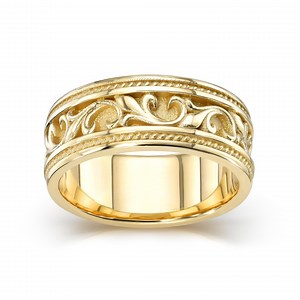 14K Gold Floral Pattern Wedding Band I Solid Gold Wedding Band I Mens 7.75 MM Wide Wedding Band I Unique Band With Rope. - Etsy