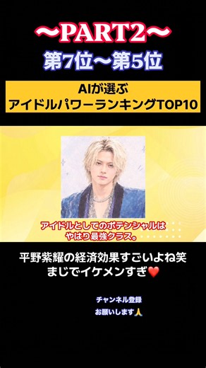 AIが選ぶ男性アイドルパワーランキングTOP10 #アイドル #イケメン #ジャニーズ