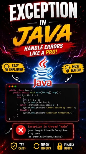 Java Exception Handling Explained 🔥 | Try, Catch & Finally in Java #Java