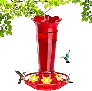 Gbekery Glass Hummingbird Feeders for Outdoors Hanging Ant and Bee Proof Red 10 OZ Bird Feeders for Outside Hanging 6 Feeding Stations Bird Nectar Feeder for Garden Yard Décor Gifts for Mom
