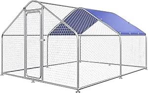 Sino Luban Large Metal Chicken Coop Run for 20 Chickens/Ducks, Chicken Runs for Yard with Waterproof Cover, Chicken Enclosure Pen Outdoor, Walk-in Poultry Cage (Upgrade Top & Corner Support Brace)