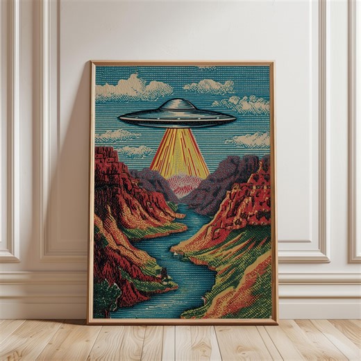 UFO Canyon Poster, Retro Landscape Printable, Colorful Sci Fi Digital Download - Etsy