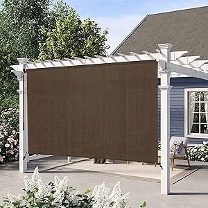 Artpuch Patio Shades Roll Up Outdoor Roller Shade (8'Wx8'H), Cordless Exterior Roller Blinds Cloth for Porch Pergola Gazebo, Mocha
