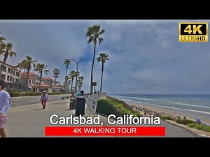 [4k] Carlsbad Beach Boardwalk in San Diego County, California USA - Walking Tour